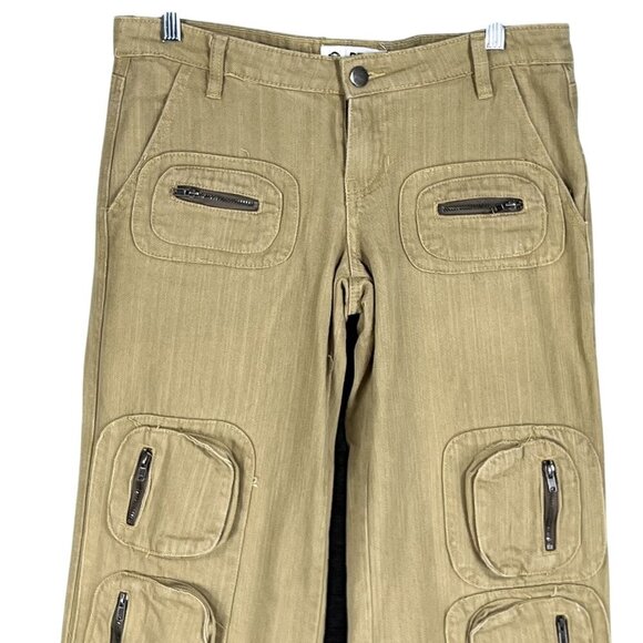 PTCL Women 26 US 4 Ethical Cargo Pants Zip Pockets Adj Cord Wide Leg Grunge Edgy - Picture 5 of 16